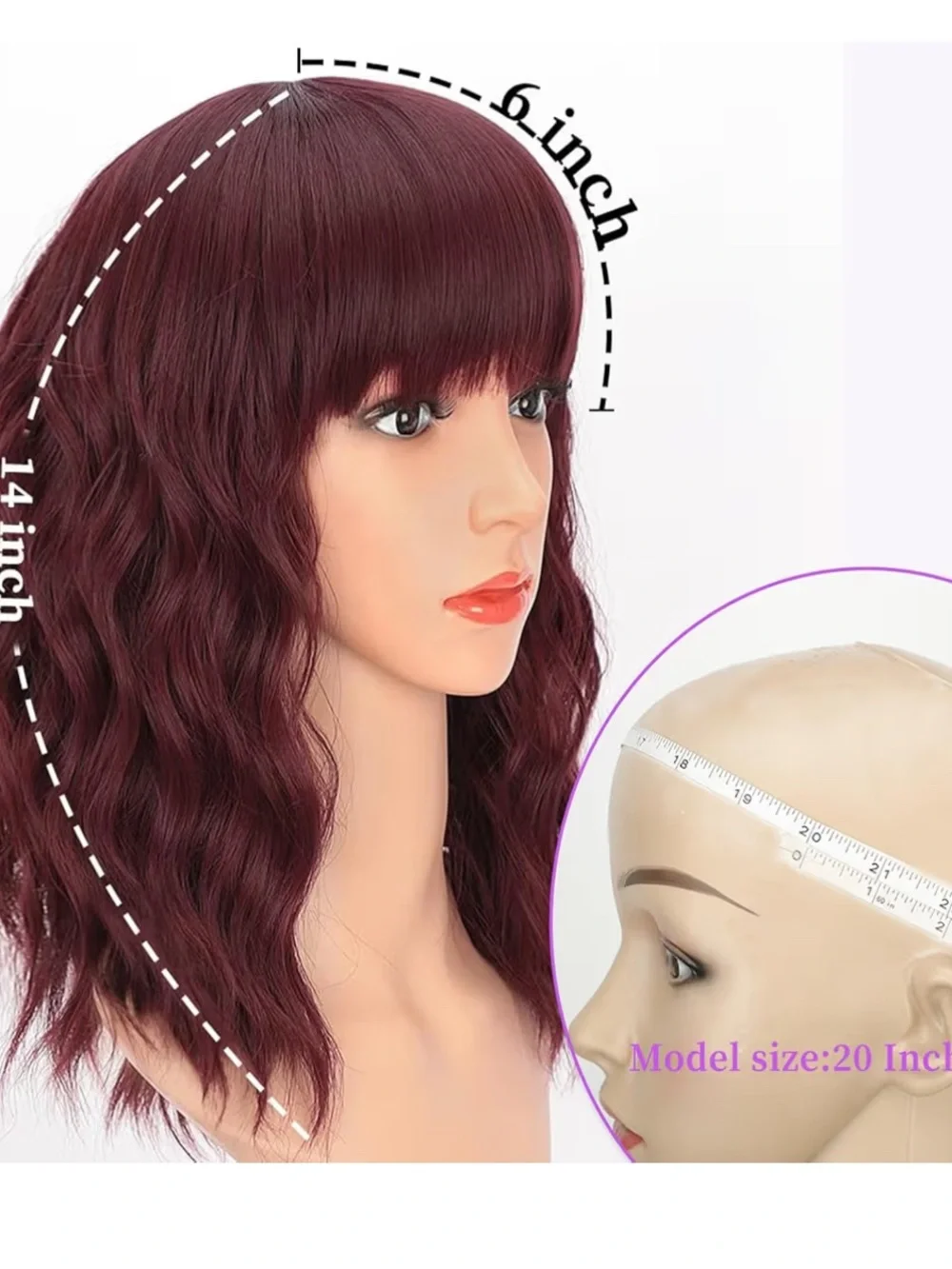 C1- Wine Red Burgundy Wavy Bob Wig with Bangs - Women Hair